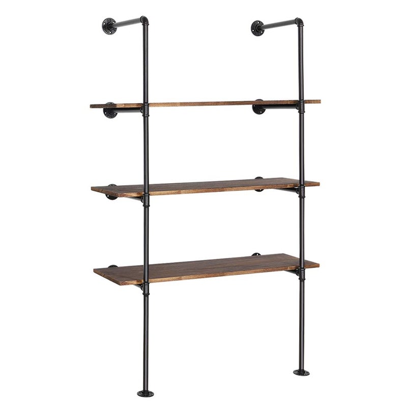 LIANTRAL Industrial Wall Mount Iron Pipe Shelf, DIY Open Bookshelf, Retro Storage Shelves Pipe Shelving Hung Bracket (4 Tier X2, Black) - Image 4